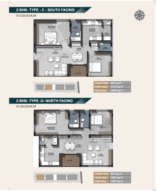 Southern Raj Elites - 2 BHK Floor Plan Layout